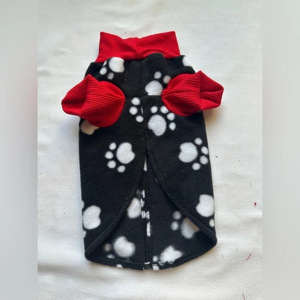 Handmade Small Dog Fleece Sweater | Paw Print Jacket | 12” Length | Cozy Winter